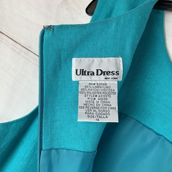 Vintage Dress Linen Embroidered 12 14 XL Lighthouses Nautical Marine Blue Teal - Picture 5 of 16